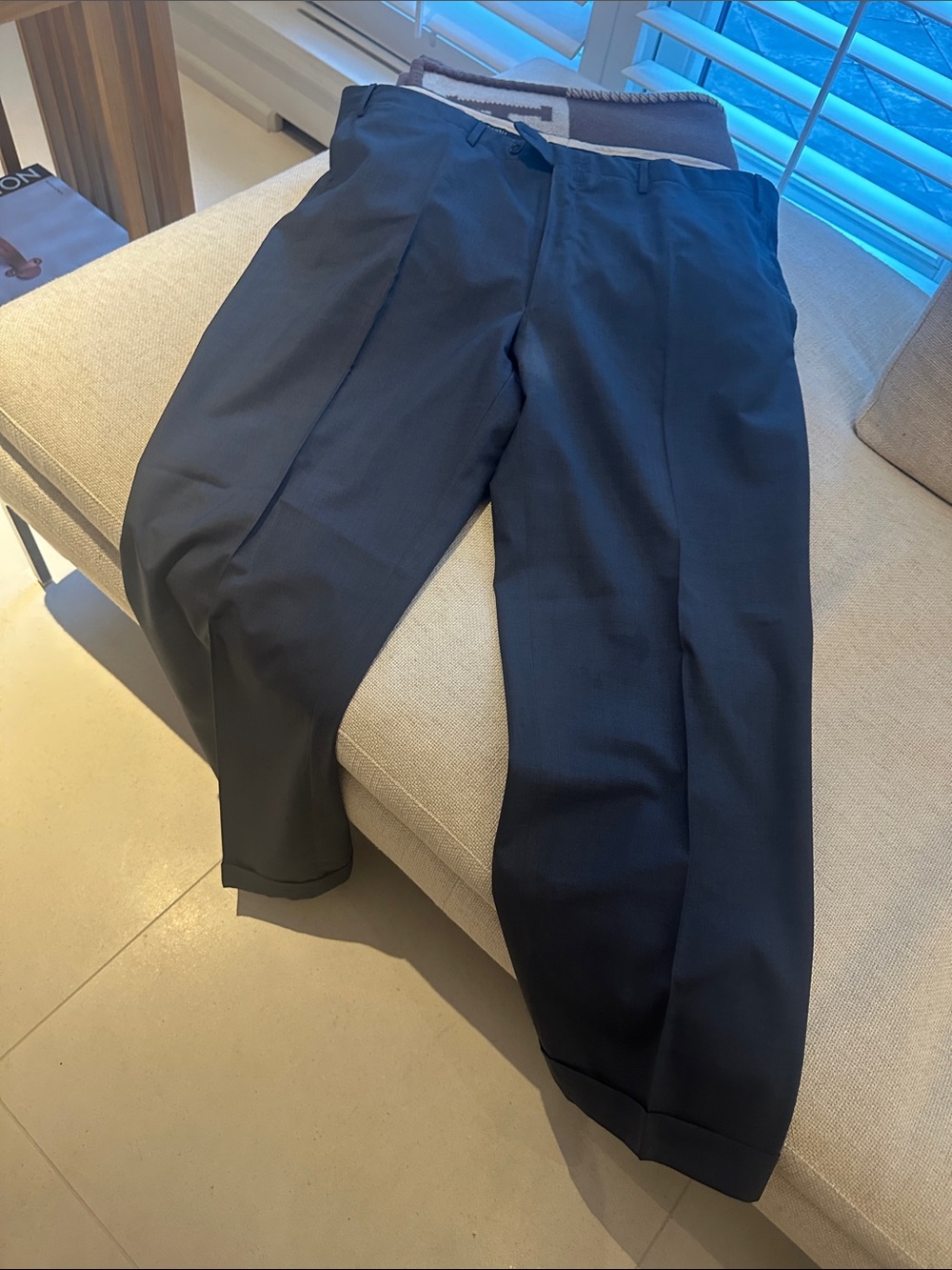 Canali Navy Pleated Dress Pants